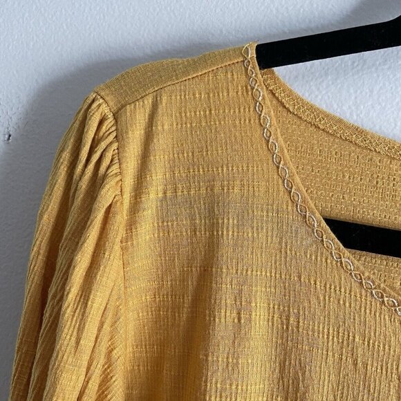 Max Studio Women SZ L Mustard Yellow Long Balloon Sleeve Textured Pullover Top - Picture 5 of 9